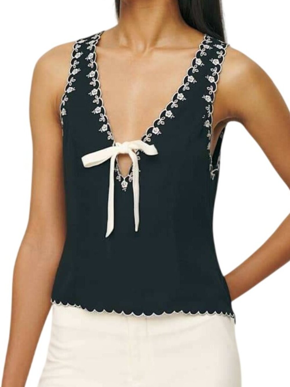 Reformation Marlena Top Black V-Neck Bow Top 2
